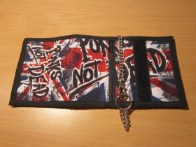 Punks not Dead, hrubá pevná textilná peňaženka s retiazkou a karabínkou